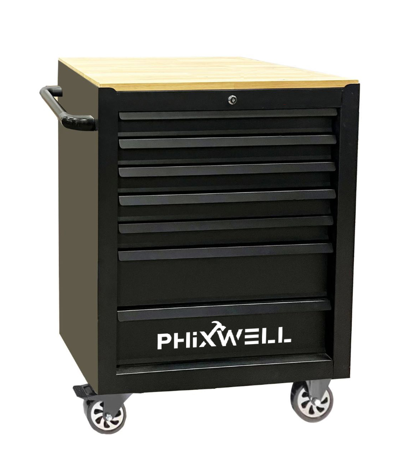 719506 PHIXWELL 7 fiókos tárolószekrény fa munkalappal